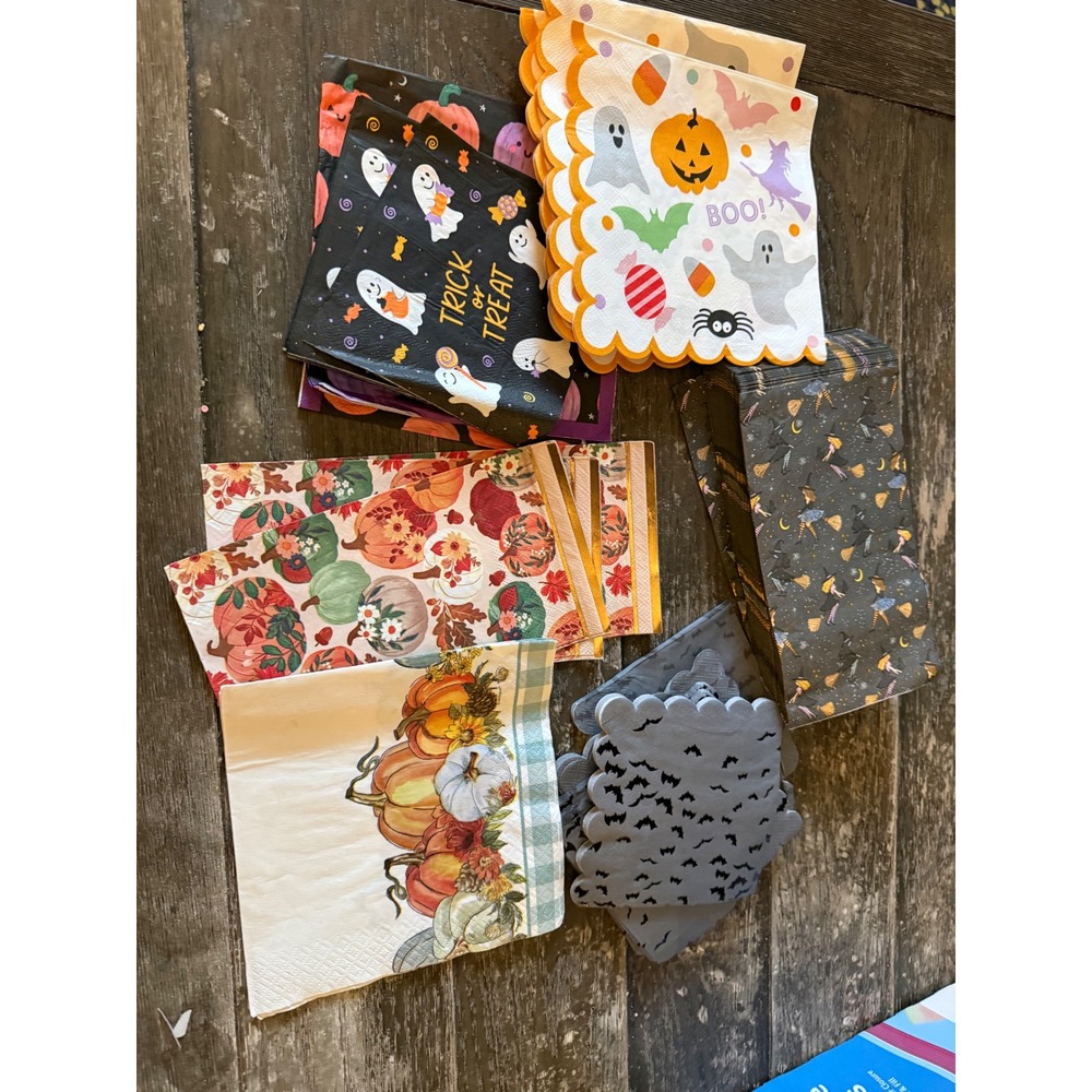 Assorted Halloween Fall Paper Napkin Lot Trick or Treat Pumpkin Bat Decoupage